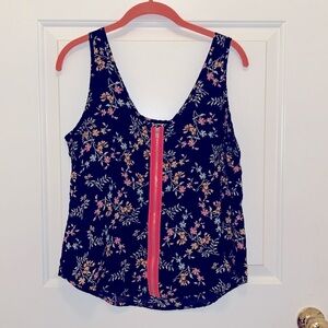 Bjewel floral tank top with pink neon zipper back
